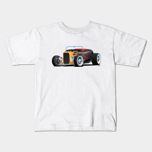 Custom Hot Rod Roadster Car with Flame Kids T-Shirt by hobrath